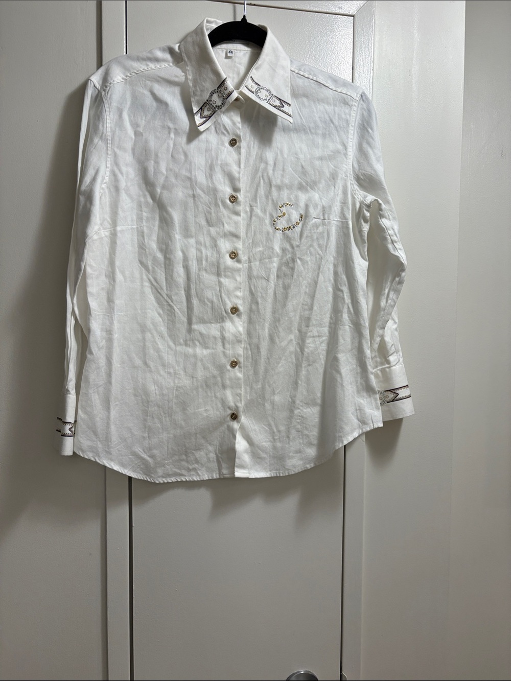 Emmanuel Schvili White Button-Down Shirt with Embroidered Detail